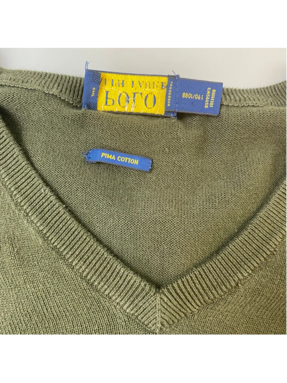 Polo Ralph Lauren V-Neck Sweater XXL Green Pima Cotton Classic Knit Minimalist